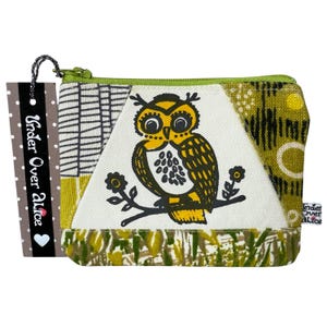 Cute Coin Pouch Patchwork Travel Wallet Little Owlet Art Yellow Zipper Pouch MCM Atomic Fabric Chartreuse Lime Black Unique Gifts for Her
