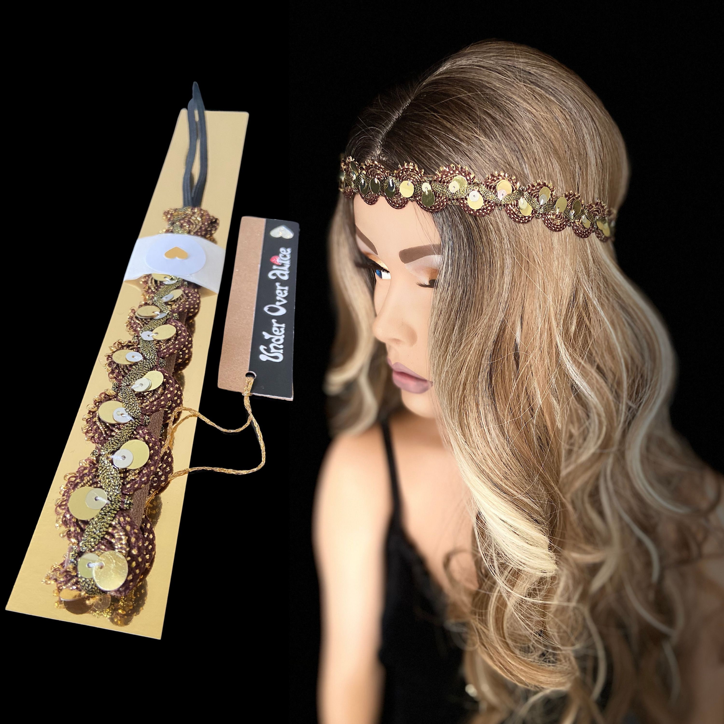 Diadem Circlet Bejeweled Headband Embellished Metallic Knit