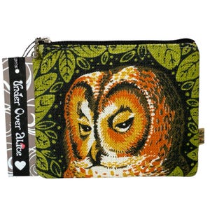 Porta-moedas de tecido com tema de coruja pequena Woodland Forest Baby, verde esmeralda, laranja queimado, outono, acessórios para pássaros selvagens, presentes exclusivos para seu aniversário