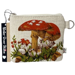Mushroom Cute Geldbörse Zip Brieftasche Fliegenpilz Woodland Flora Fauna Vegan Doe Skin Wildleder Retro Umweltfreundliches Reise-Accessoire