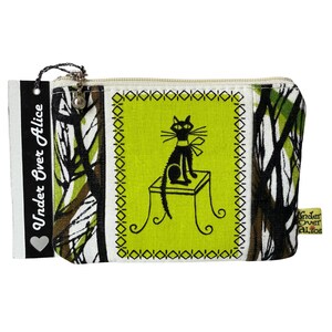 Spooky Cat Print Atomic Kitty Purse Coin Pouch Patchwork Cute Zipper Wallet Designer Metallic Floral Art Artistic Weave Unique Gifts for Her