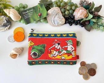 Nostalgic Summer Bohemian Wallet, Red 1950s Kitsch Beach Print, Protective Sleeve, AirPods Pouch, Atomic Hearts, Fun Lovers Birthday
