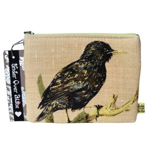 Portafoglio multitasche Baby Starling con 2 cerniere, portamonete, portamonete, portamonete in seta intrecciata color oliva, unico, ecologico, retrò, accessorio da viaggio