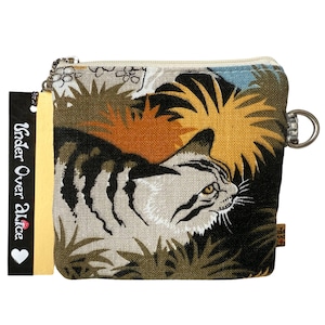 Wilde Katze Kitty Münze Multi Tasche Brieftasche Wald Farn Kunstwerk Designer Gilde Tweed Stoff künstlerische Webart Ihre Einzigartigen Geschenke Vintage Design