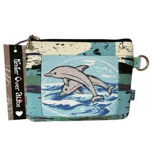 Silber Delphin Print Münzbeutel Patchwork Geldbörse Kreditkartenhalter Wild Schwimmen Meeressäugetiere Einzigartiges Retro Umweltfreundliches Reise-Accessoire
