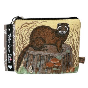 Impresión artística de turón, bolso hecho a mano, obra de arte vegana de estilo campestre con núcleo de vida silvestre, hurón realista, gato de poste, tela vintage, regalos únicos para ella