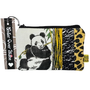Boho Plushie Storage Panda Eating Bamboo Coin Pouch Patchwork Bark Cloth Purse MCM Atomic Fabric Wiggly Stripes Most Unique Gifts for Her