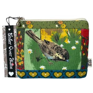 Pochette pour pièce de monnaie Porte-monnaie tissé en patchwork Oiseau chanteur créatif Artistique Cœurs atomiques Impression d'art chartreuse Accessoires pour oiseaux sauvages uvres d'art sur la faune