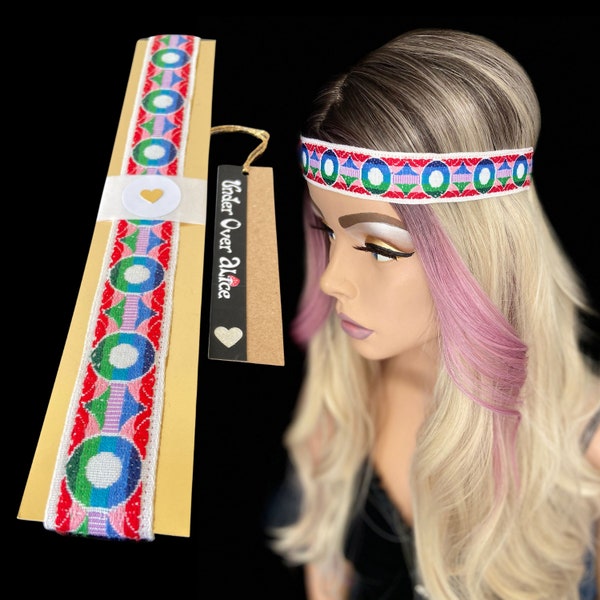 Boho Headband Atomic 50s 60s Psychedelic Abstract Pop Art Tye Dye Hippy Festival Rave Party Retro Futuristic Handcrafted Cute Hair Accessory