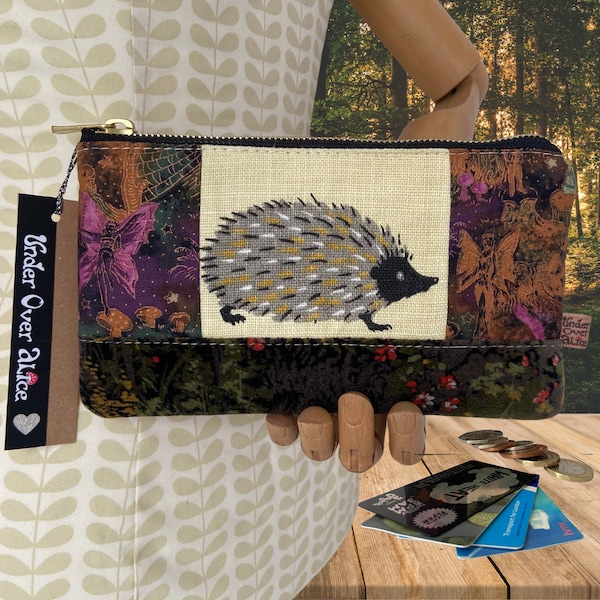 Hedgehog Ladies Wallet Coin Card Slot Purse Travel Accessory Handmade Retro British Wildlife Nocturnal Animal Nature Lovers Gifts for Her