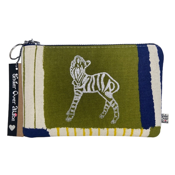 Zebra Print Compact Wallet Cute Coin Purse or Make up Bag Hand Screen Print Artwork Cool Fabric Wildlife Retro Handmade Travel Accessory