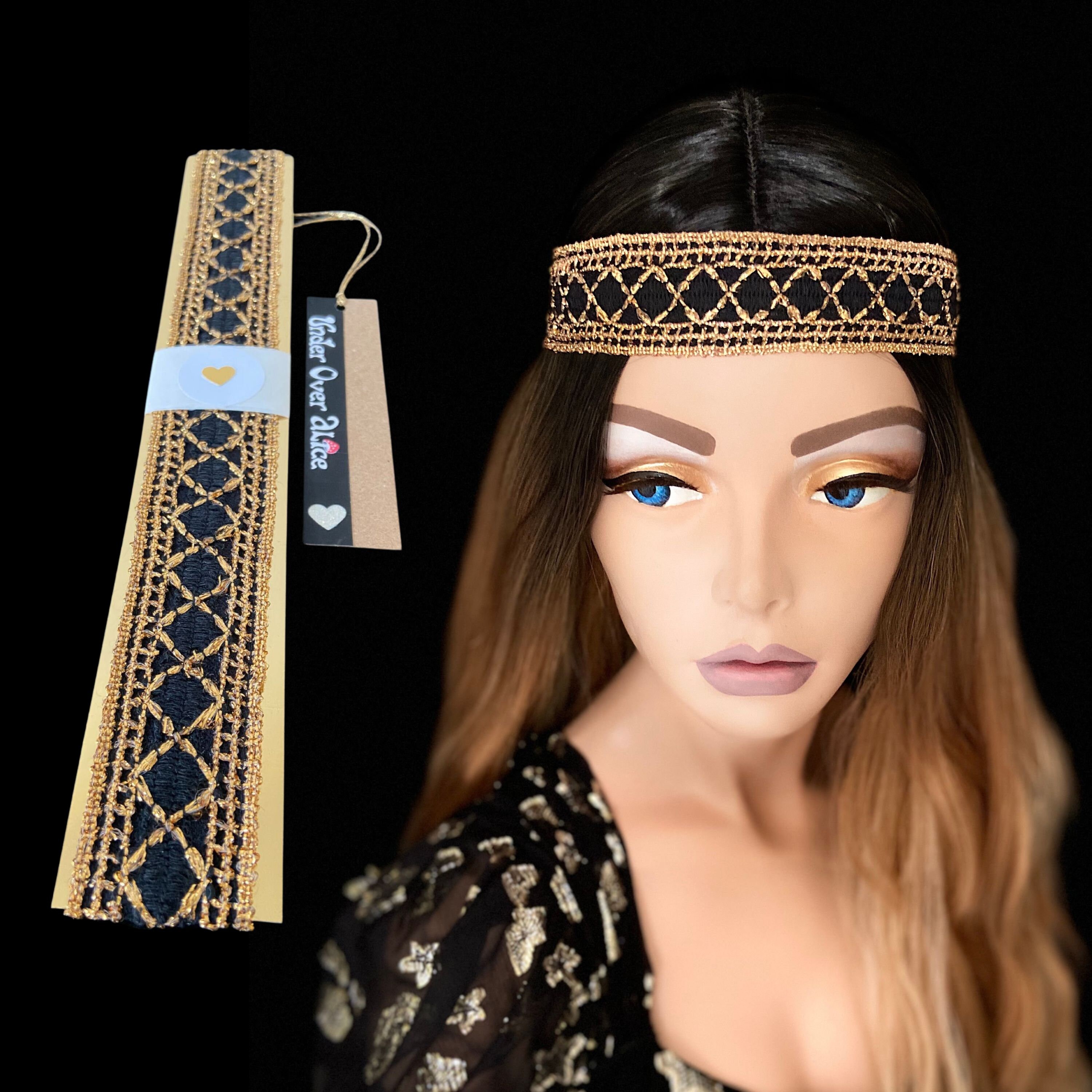 Black Gold Headband Vintage Fabric Alice Band Sparkly Retro  display picture 1