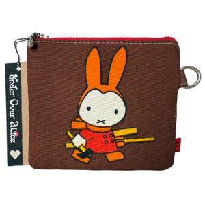 Selbstgemachte Geldbörse Vegan Wildleder Reißverschluss Beutel Weiß Hase Schokolade braun Viskose Doe Haut Stoff Cartoon Charakter Reise-Accessoires