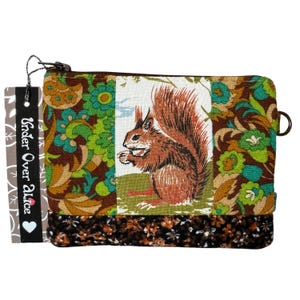 Monedero de terciopelo negro con diseño de vida silvestre, monedero de gamuza con retazos y cremallera, tejido vintage con estampado floral y cachemir, regalo de viaje único para ella, cumpleaños
