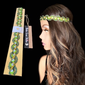 Sequence Goddess Hair Band Diadem Circlet:  Dance Alternative Fashion Head Piece, Green Brown Black