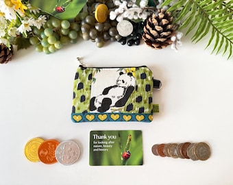 Vintage Panda Print Bohemian Wallet: Atomic Hearts, Patchwork Vegan Suede Protective Zippered Sleeve, Accessory
