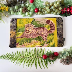 Handmade Wildcat Print Makeup Purse, Floral Kindle Sleeve: Scottish Highlands, Bohemian Wildlife Protective Accessory