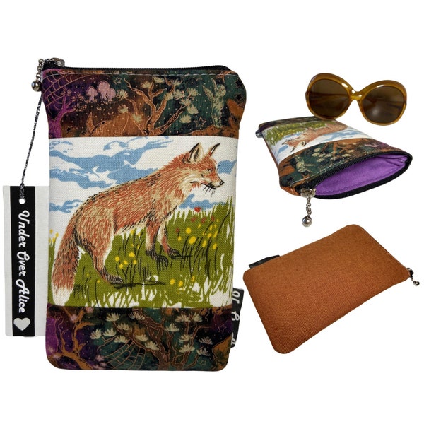 Fox Floral Eye Glass Holder Eyeglasses Case 1960s 1970s Design Vintage Fabric Patchwork Wildlife Print Handcrafted Travel Bag Accessory