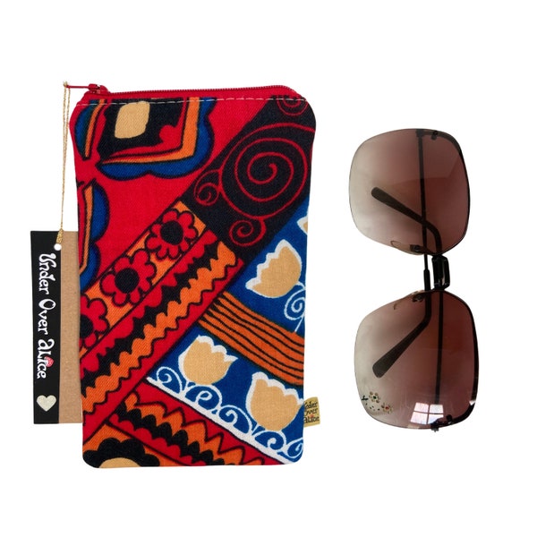 Floral Geometric Eye Glass Holder Psychedelics Eyeglasses Case Slim 60s 70s Sunglasses Case Retro Zipper Pouch Retro Gifts for Her