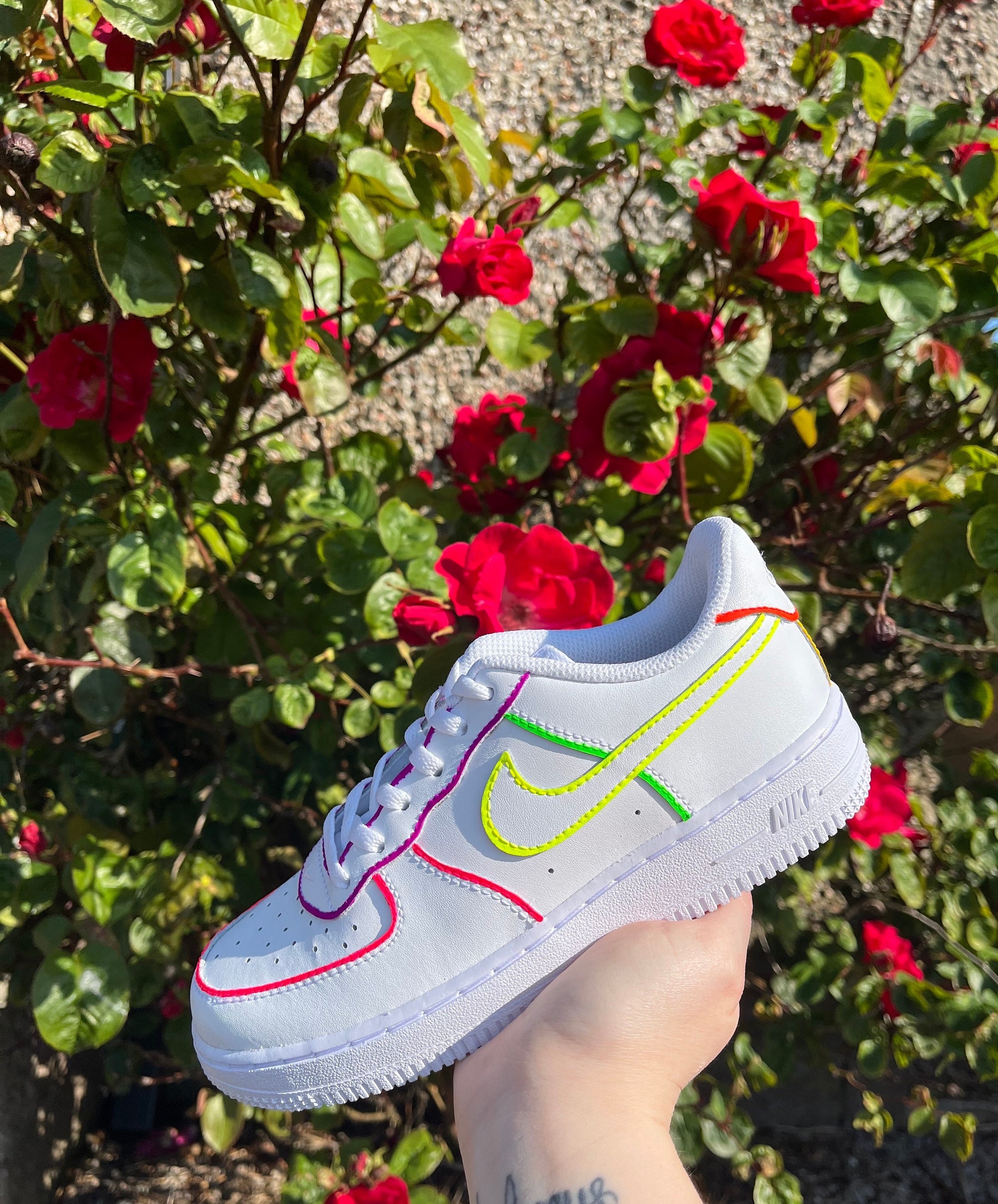 Custom Air Force 1 Neon Outline Shoes Green Pink Purple Blue 