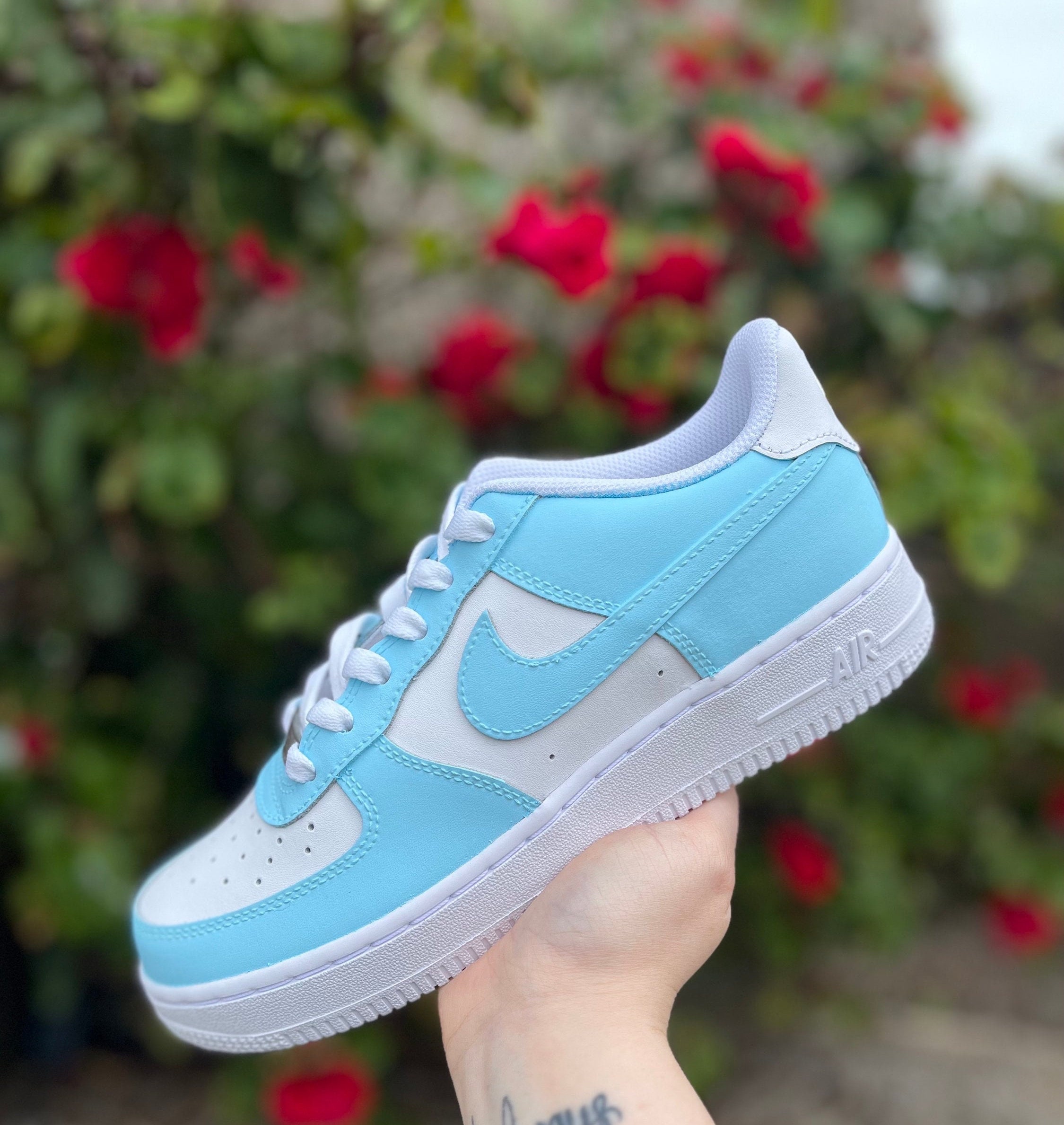 Nike Air Force 1 Custom "Baby Blue UNC Mid" White Shoes Sneakers  Womens Kids Men