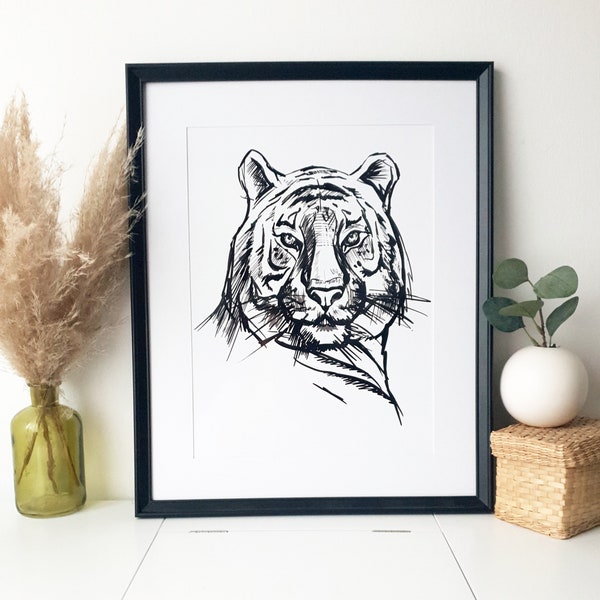 Poster Tiger/ Poster schwarzweiß/ Poster Boho/ Wanddekoration/ Kunstdruck/Bohemian/handmade/postersale/etsyseller/Weihnachtsgeschenk