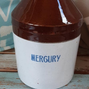 Vintage Crock Stoneware Crock Mercury RX Jug Bottle Collectable Memorabilia Minimalist Prepper Farmhouse Primitive Home Decor Kitchen Decor