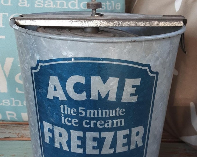 Vintage 1920s Acme Ice Cream Maker W/all Parts Galvanized Metal Bucket Farmhouse Primitive
