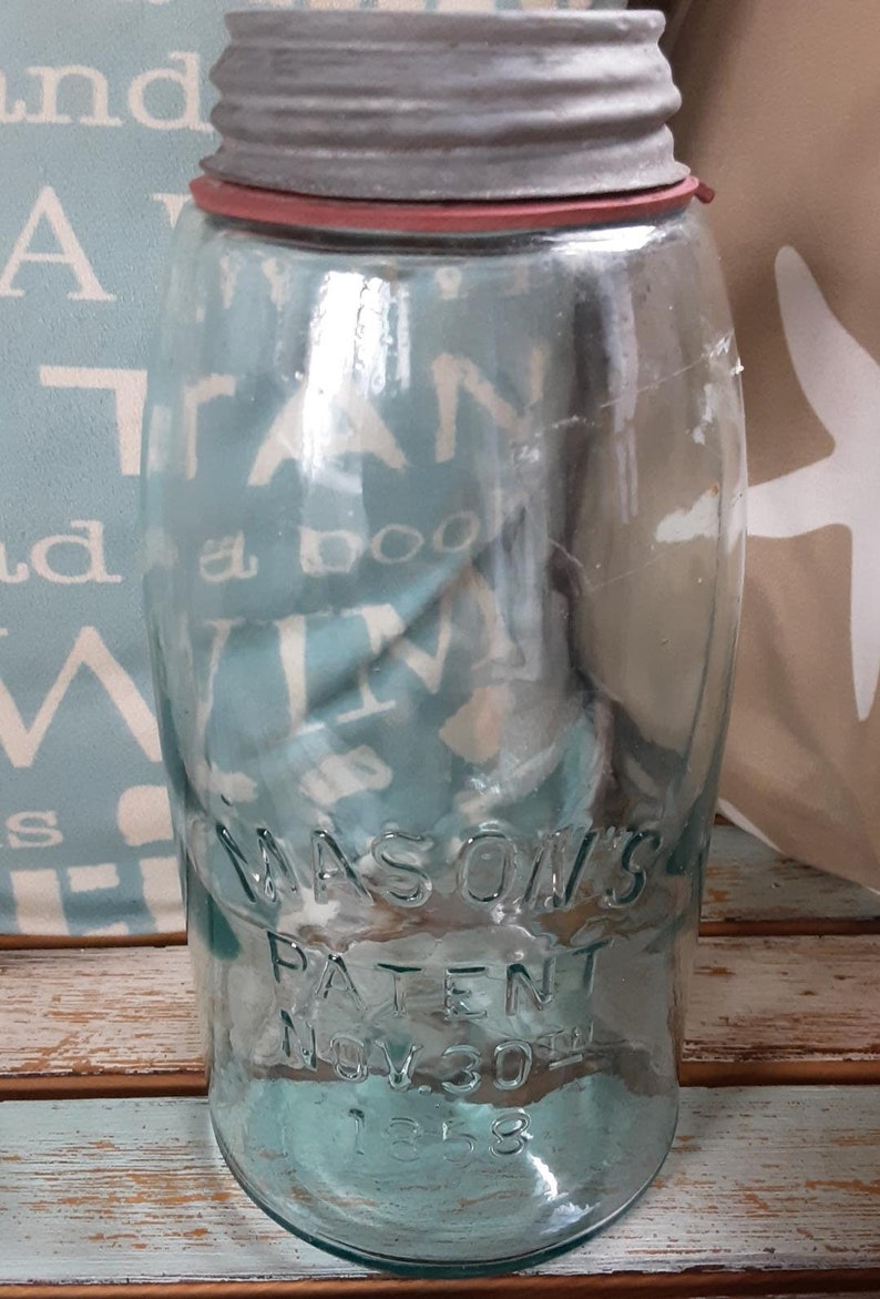 Antique/vintage Mason Jar Half Gallon Green Canning Jar Zinc Etsy