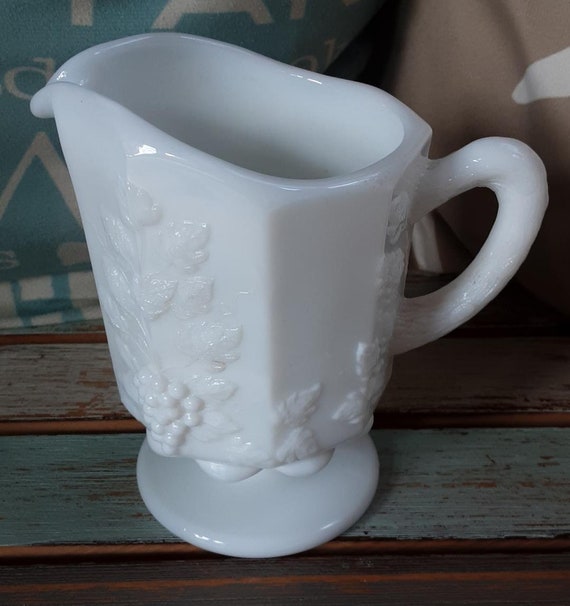 Vintage Milk Glass Westmoreland Milk Glass Creamer Grape Etsy
