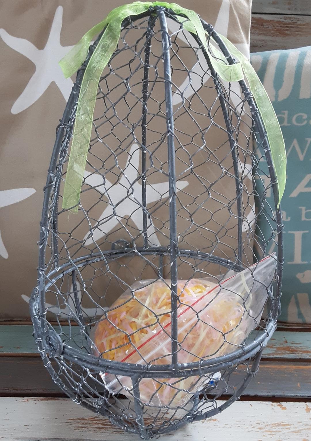 Easter Egg Chicken Wire Easter Basket Vintage Look Easter Grass