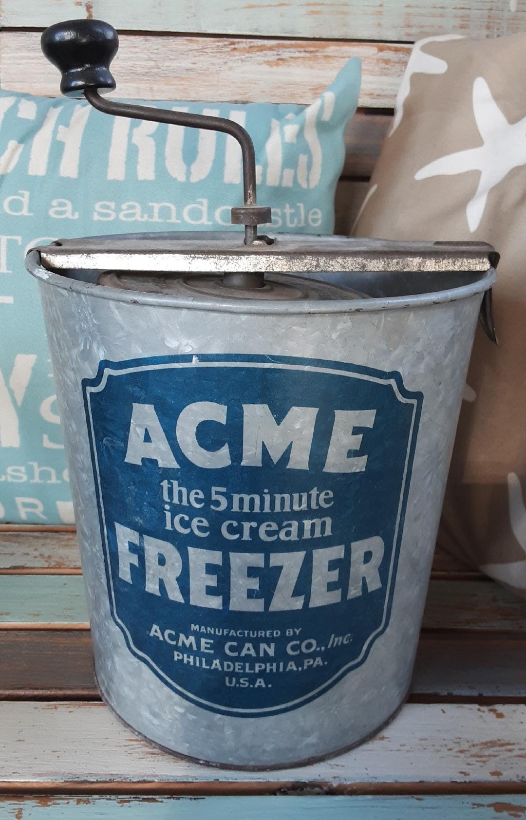 Vintage 1920s Acme Ice Cream Maker W/all Parts Galvanized Metal
