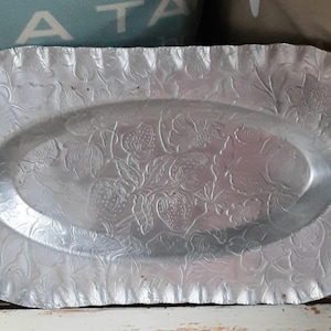 Vintage Aluminum/Pewter? Tray Hana Brand Forged Aluminum Home Decor Table Decor Mid Century Modern Minimalist Party Tray Wedding Tray