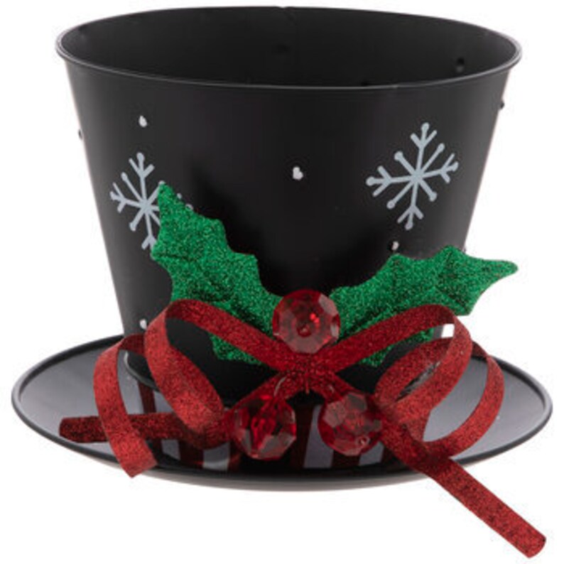 Christmas Bucket Snowman Hat Metal Bucket Christmas Tree Etsy