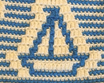 Bloque de crochet de mosaico superpuesto de pequeño velero