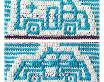 Bloque de crochet con mosaico superpuesto de ambulancia pequeña y coche de policía pequeño