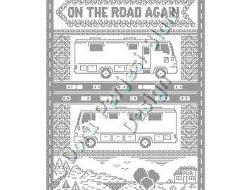 Manta de crochet con mosaico "Home On The Road" (autocaravana/RV/furgoneta camper)