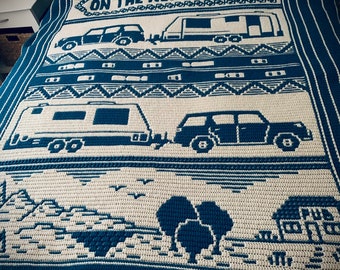 Home On The Road Mosaik-Häkelüberwurf (Auto und Wohnwagen)