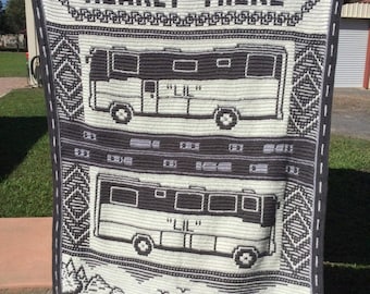 Manta de crochet con mosaico "Home On The Road" (autobús reconvertido)