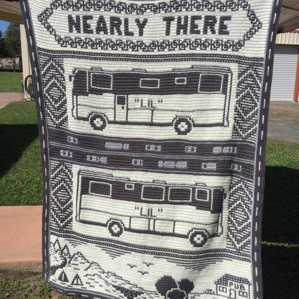 Home On The Road Mosaic Crochet Throw (Converted Bus)