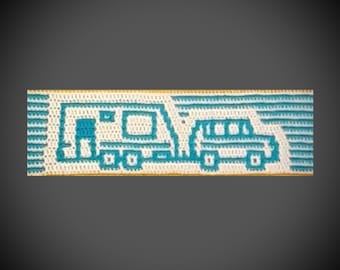 Bloque de crochet con mosaico superpuesto de cochecito y caravana