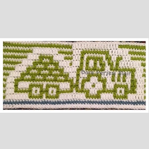 Little Tractor an Trailer overlay mosaic crochet block