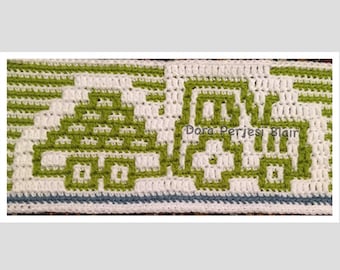 Bloque de crochet de mosaico superpuesto de pequeño tractor y remolque