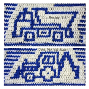 Little Dumper Truck and Little Backhoe Loader overlay mosaic crochet block