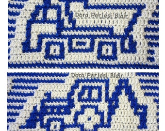 Bloque de crochet de mosaico superpuesto de un pequeño camión volquete y una pequeña retroexcavadora