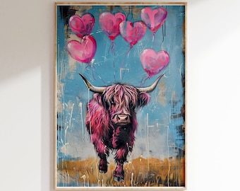 Highland Cow Print | Pink Pop Art Wall Art | Digital Download Printable Wall Art