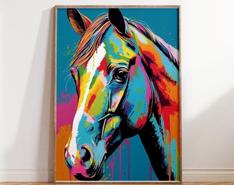 Buntes Pferd Pop Art Print | Digitaler Download druckbare Wandkunst | Moderne Pferde Dekor