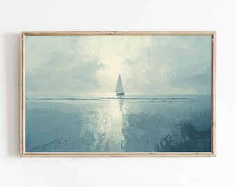 Sailboat Ocean Art Print | Vintage Nautical Digital Download | Coastal Wall Art Painting