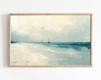 Coastal Sailboat Printable Wall Art | Nautical Beach Print | Ocean Painting Digital Download