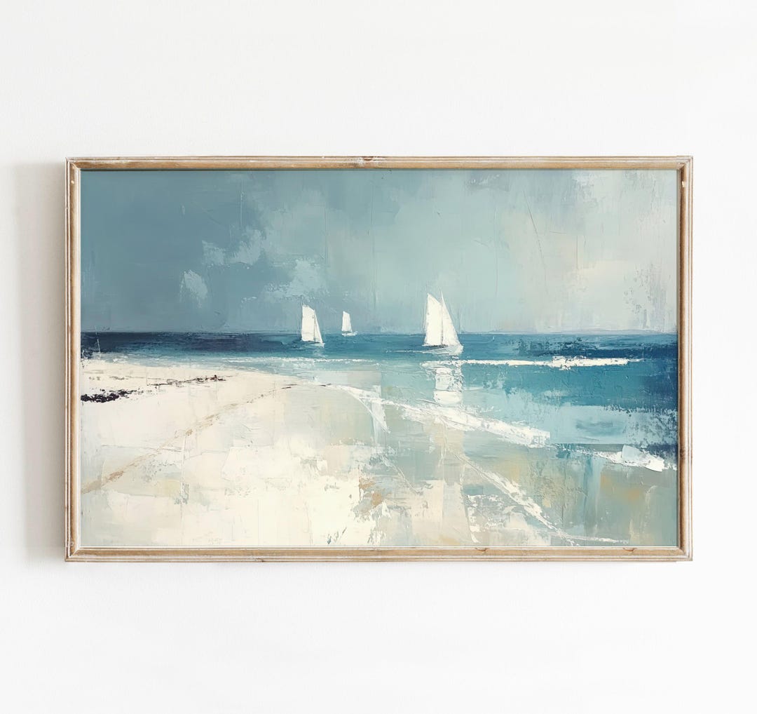 Sailboat Beach Print Digital Download | Coastal Wall Art | Abstract ...